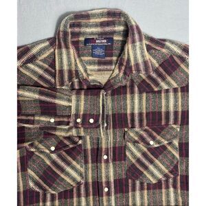 Vintage Five Brother Flannel Shirt XLT Plaid Purple Pearl Snap Heavyweight